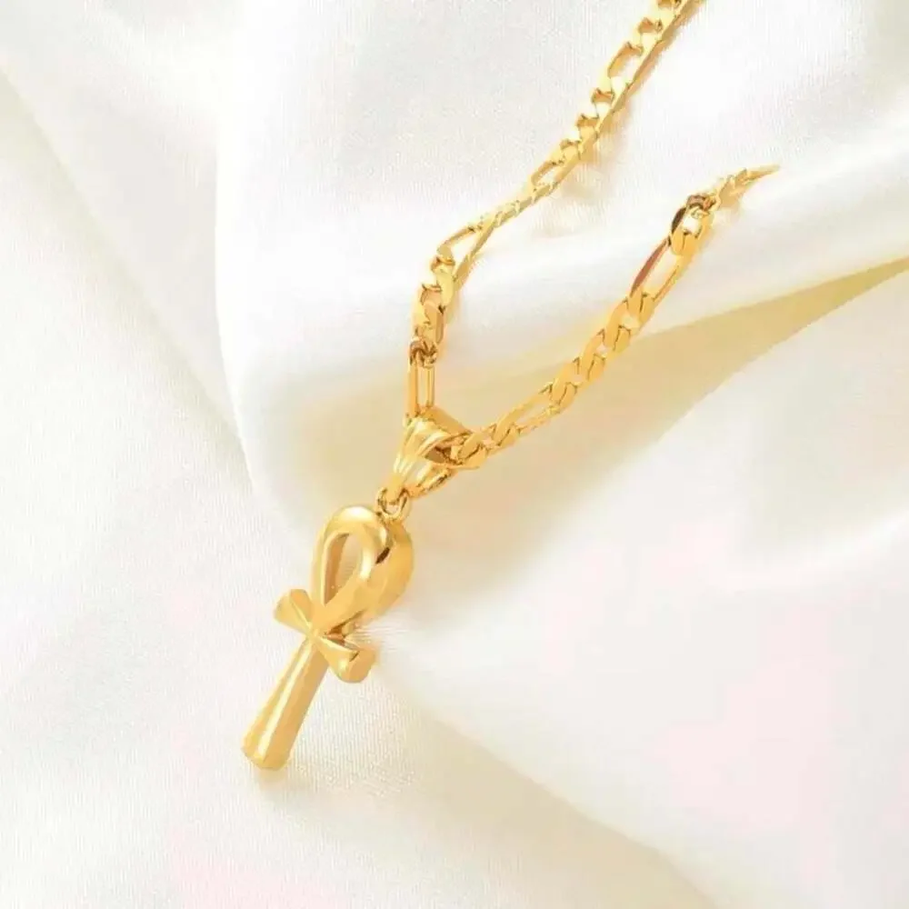 Gold Ankh Cross Pendant Necklace 2 A 23